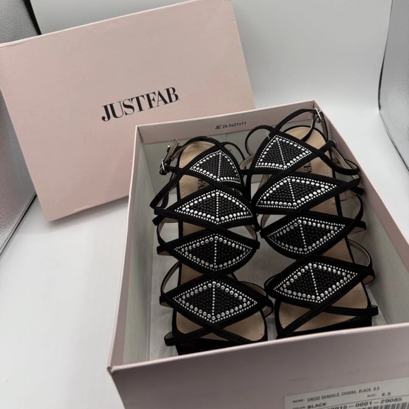 Justfab NIB Chiara Strappy High Heel Shoes Sz 8.5 Black Silver 4 Inch Heel - Picture 2 of 10